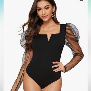NWOT Puff Sheer Long Sleeve Bodysuit